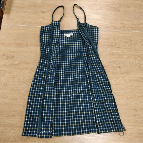 $60 AEROPOSTALE Plaid Zip-Front Slim Dress 90s Style Spaghetti Strap Green XS - Picture 4 of 10